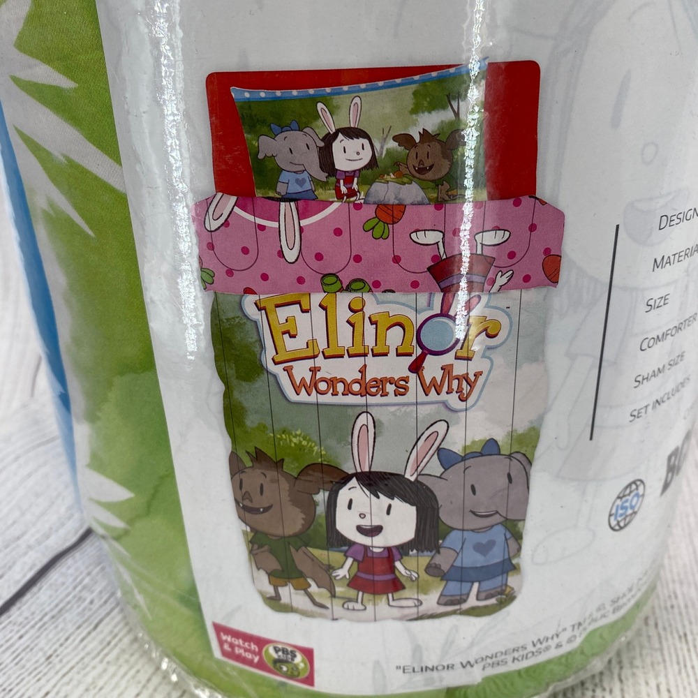 Elinor Wonders Why Comforter Set Kids Twin Green Polka Dot Cotton PBS Animal